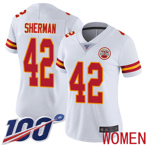 Women Kansas City Chiefs #42 Sherman Anthony White Vapor Untouchable Limited Player 100th Season Nike NFL Jersey->women nfl jersey->Women Jersey